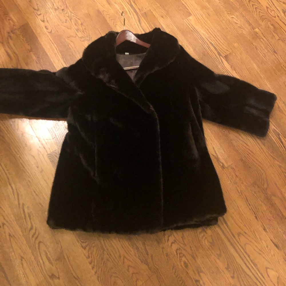 VINTAGE Lady Sportowne black faux mink Royal fur coat Large